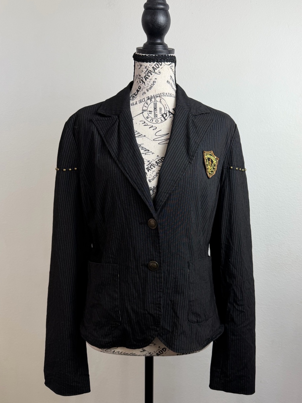 Dark Academia MOON Military Crest Embellished Blazer L